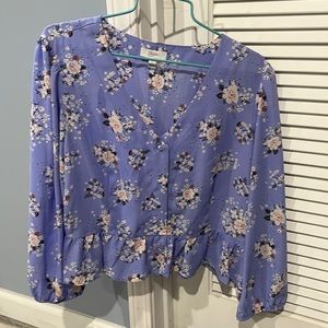 Purple Floral Cropped Blouse